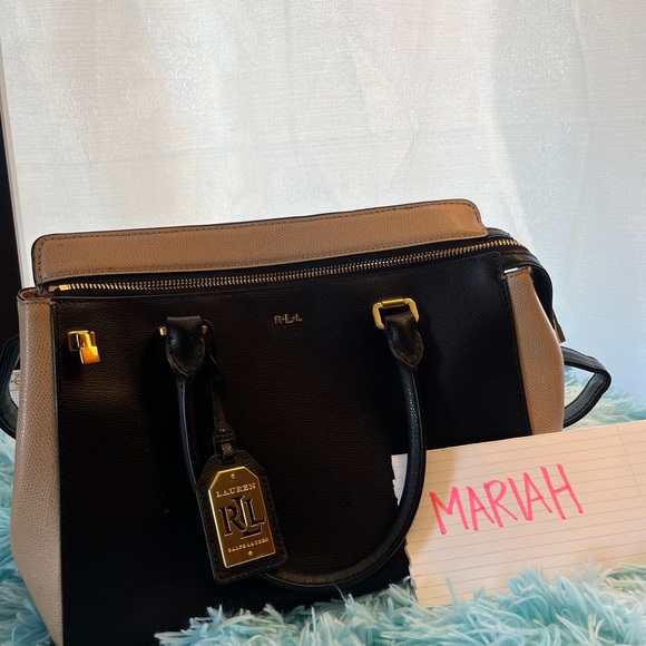 Ralph Lauren Black Cream Leather Satchel - Picture 2 of 4